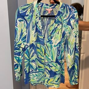 Lilly Pulitzer Blouse - blue & green tropical print